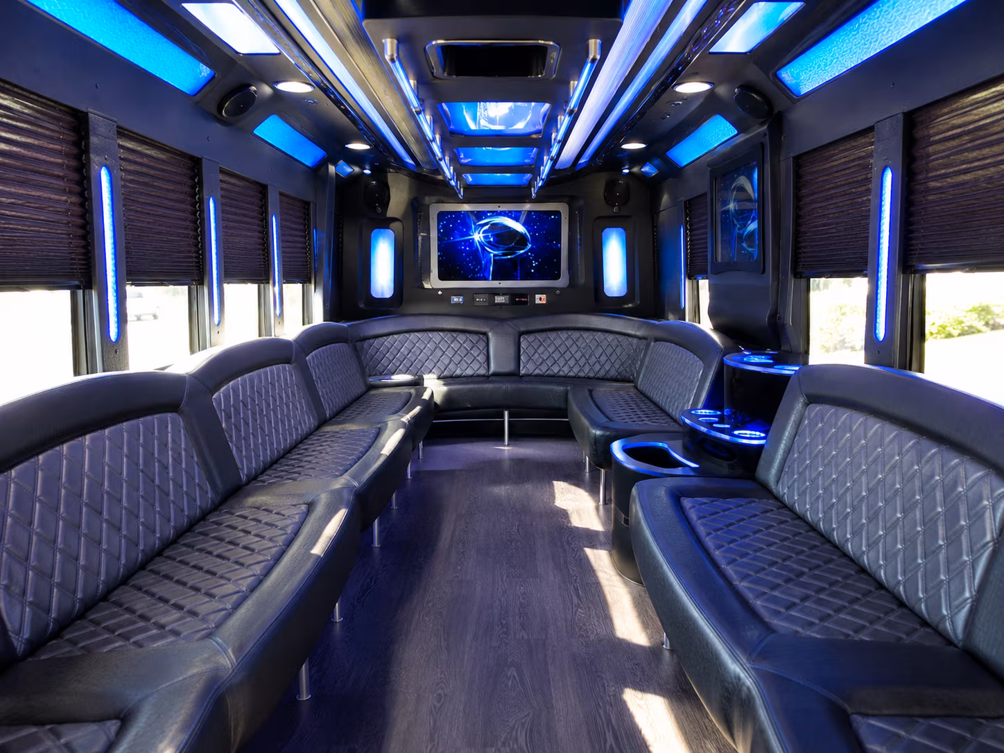 newark 28 passenger party bus inside